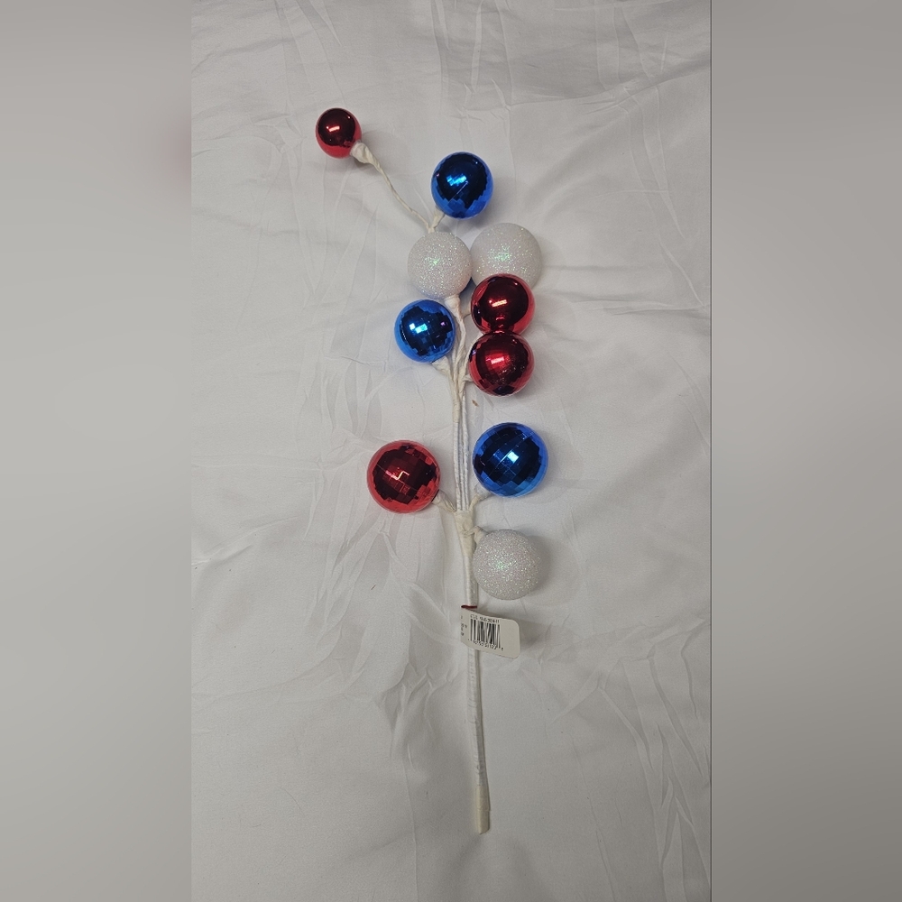 Holiday Ornament Spray with Red, Blue and White Glitter Balls